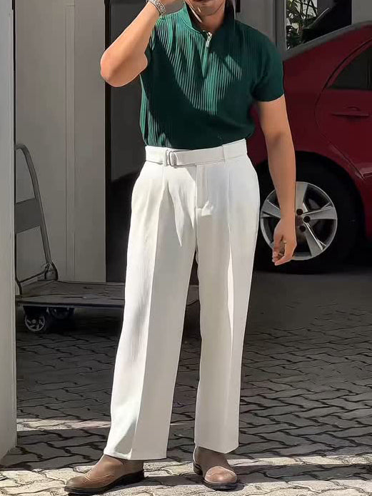 White High-waisted Pleated Pants