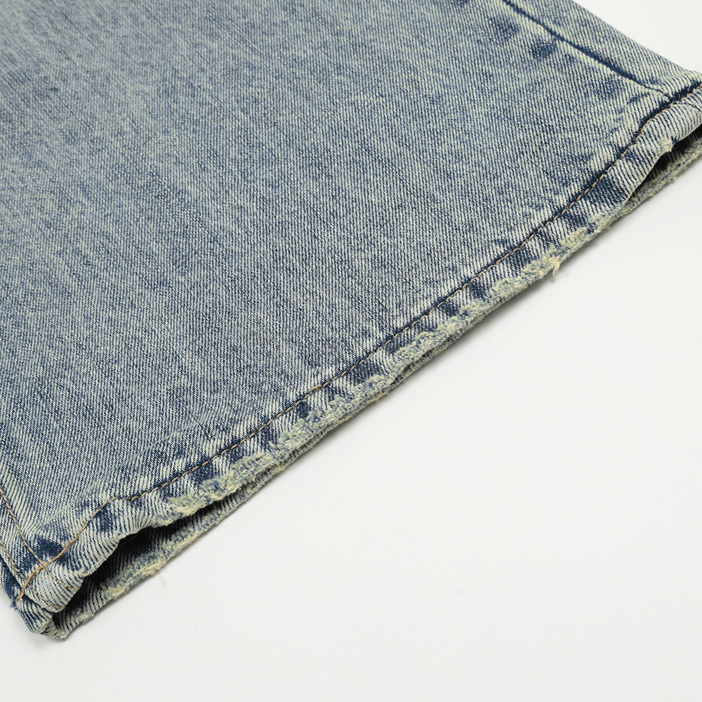 Men's Worn Washed Trousers Make Old Ripped Jeans
