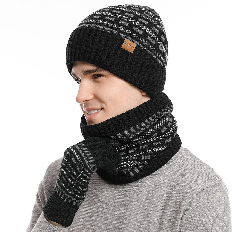 Men's Casual Warm Knitted Hat Set
