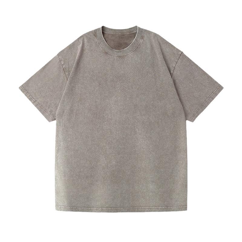230g American Style Loose Distressed Retro Washed Men's Solid Color Short Sleeve