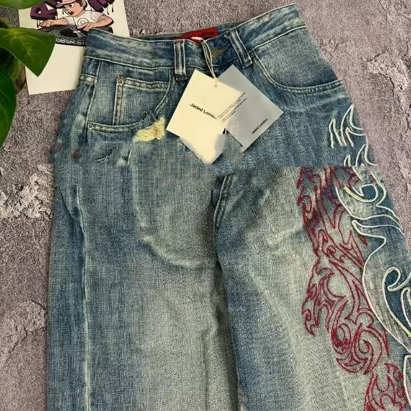 Versatile Fashion Simple Embroidered Jeans Retro