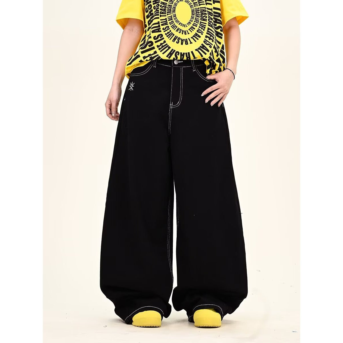 Personalized Letter Jeans Hip Hop Ins Trendy High Street Fashionable Pu Handsome Trousers