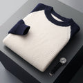 Woolen Sweater Men's Color-block Crew Neck Ingot Needle Thickened Knitting Wool Base