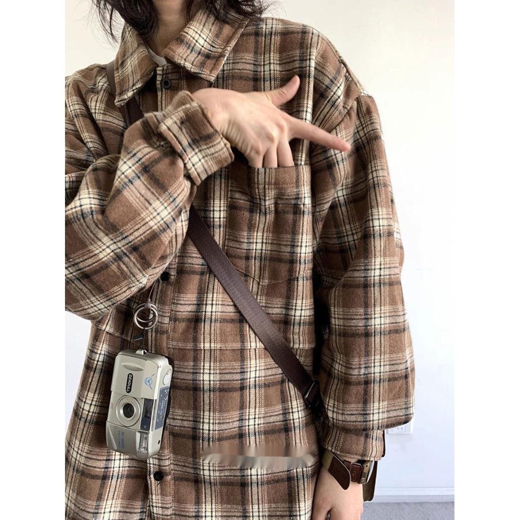 Retro Plaid Shirt For Boys Autumn And Winter New Loose Long Sleeve Neutral Shirt Coat
