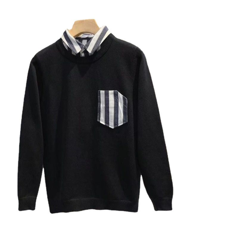 Patch Shirt Collar Splicing Fake Two Pieces Men's Casual