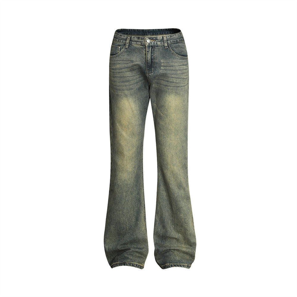 Vintage Men's Loose Yellow Mud Dyed Jeans