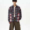Retro Distressed Patchwork Checkered Long Sleeved Shirt For Men And Women