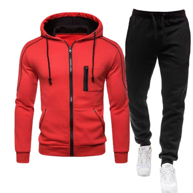 Hooded Long-sleeved Sweater And Pants Casual Zipper Suit