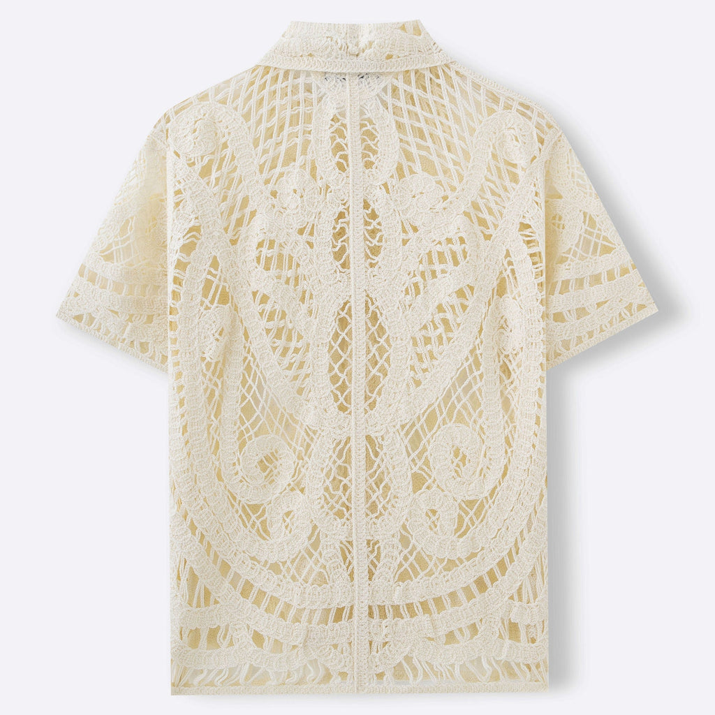 Men's Hollow Sweater Short Sleeved Crochet Cardigan Polo Shirt