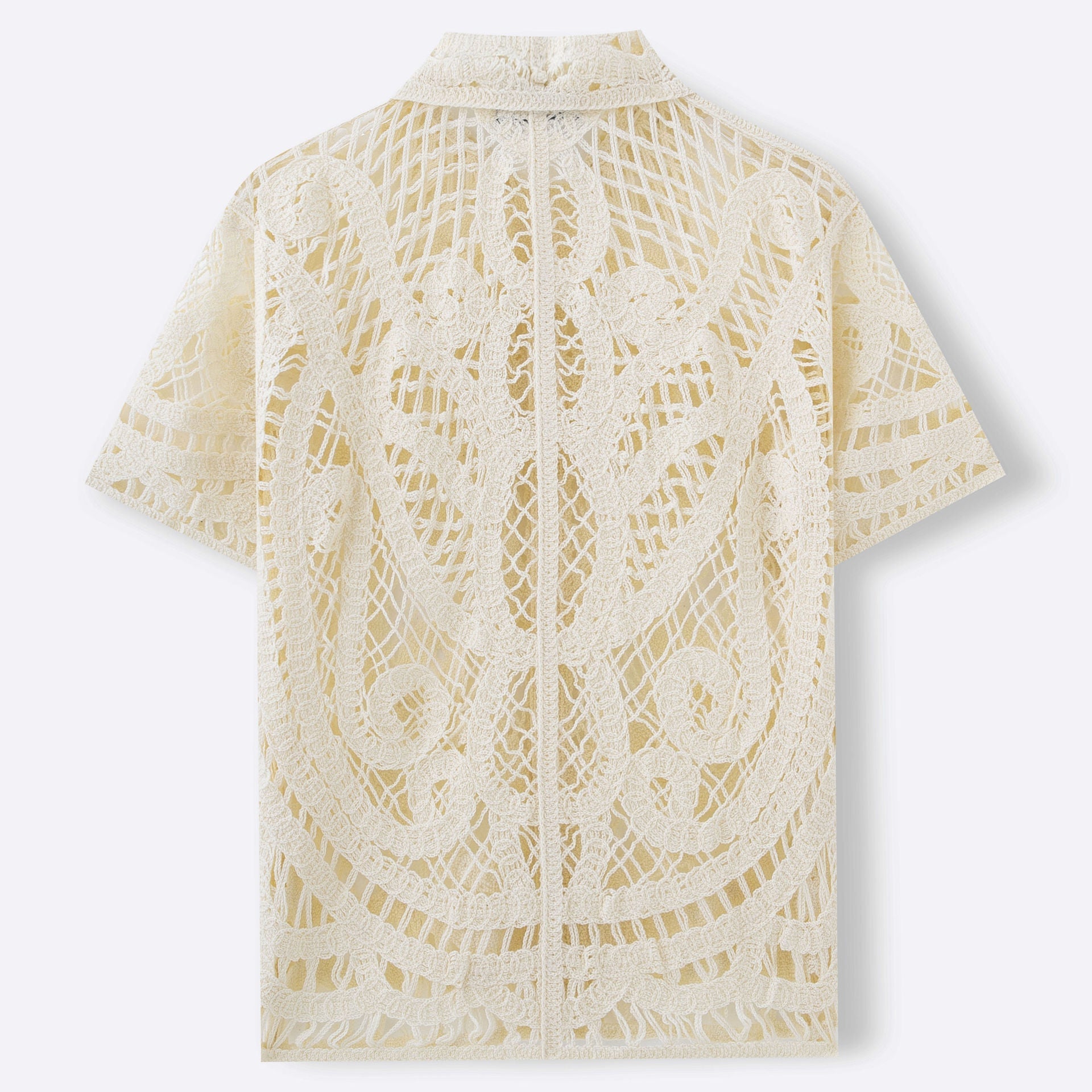 Men's Hollow Sweater Short Sleeved Crochet Cardigan Polo Shirt