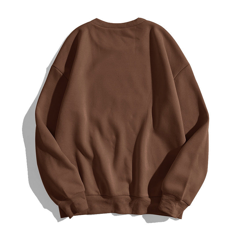 Drop Shoulder Round Neck Cotton Brown Sweatshirt