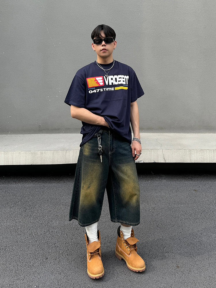 Niche High-grade Washed Distressed Cropped Jeans For Men