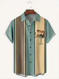Striped Pattern Buckle Short Sleeve shirt Men