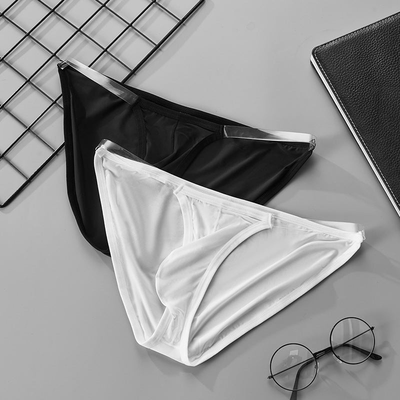 Men's Transparent Thin Ice Silk Single Layer U Convex Low Waist Breathable Sports Sexy Briefs Underwear