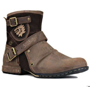 Round Toe European And American Retro Embroidered Men's Leather Boots Men's Shoes