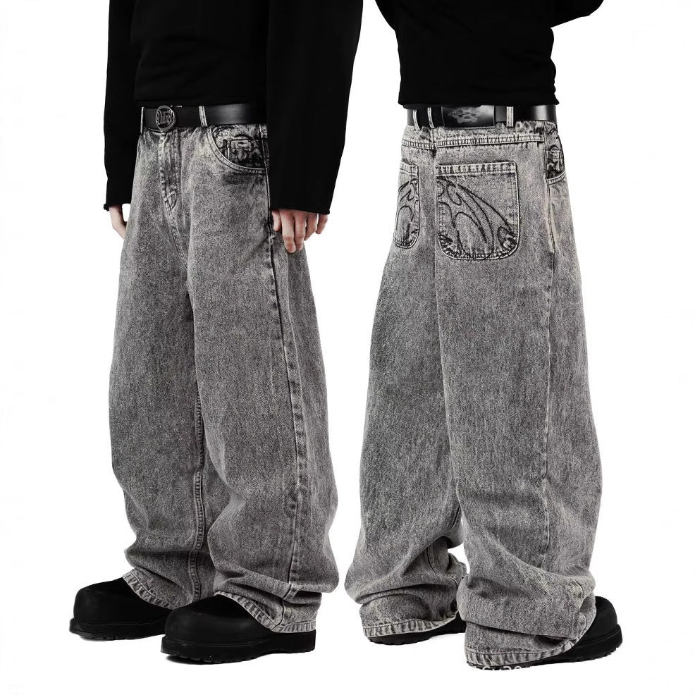 Loose Straight-leg Denim Trousers For Men And Women