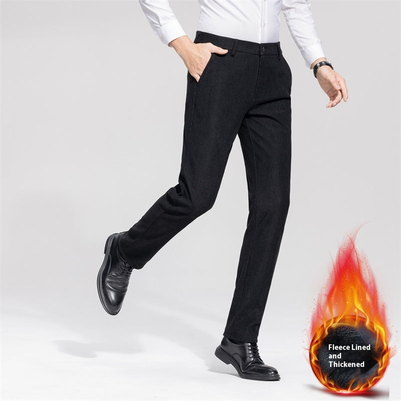 Men's Casual Pants Autumn And Winter Fleece-lined Thickened Suit