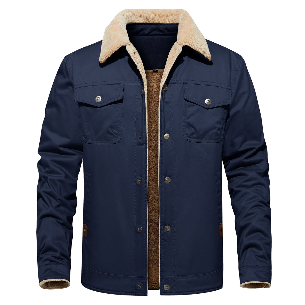 Men's Winter Jacket Lined Sherpa Jacket Warm Trucker Coat Multi Pocket