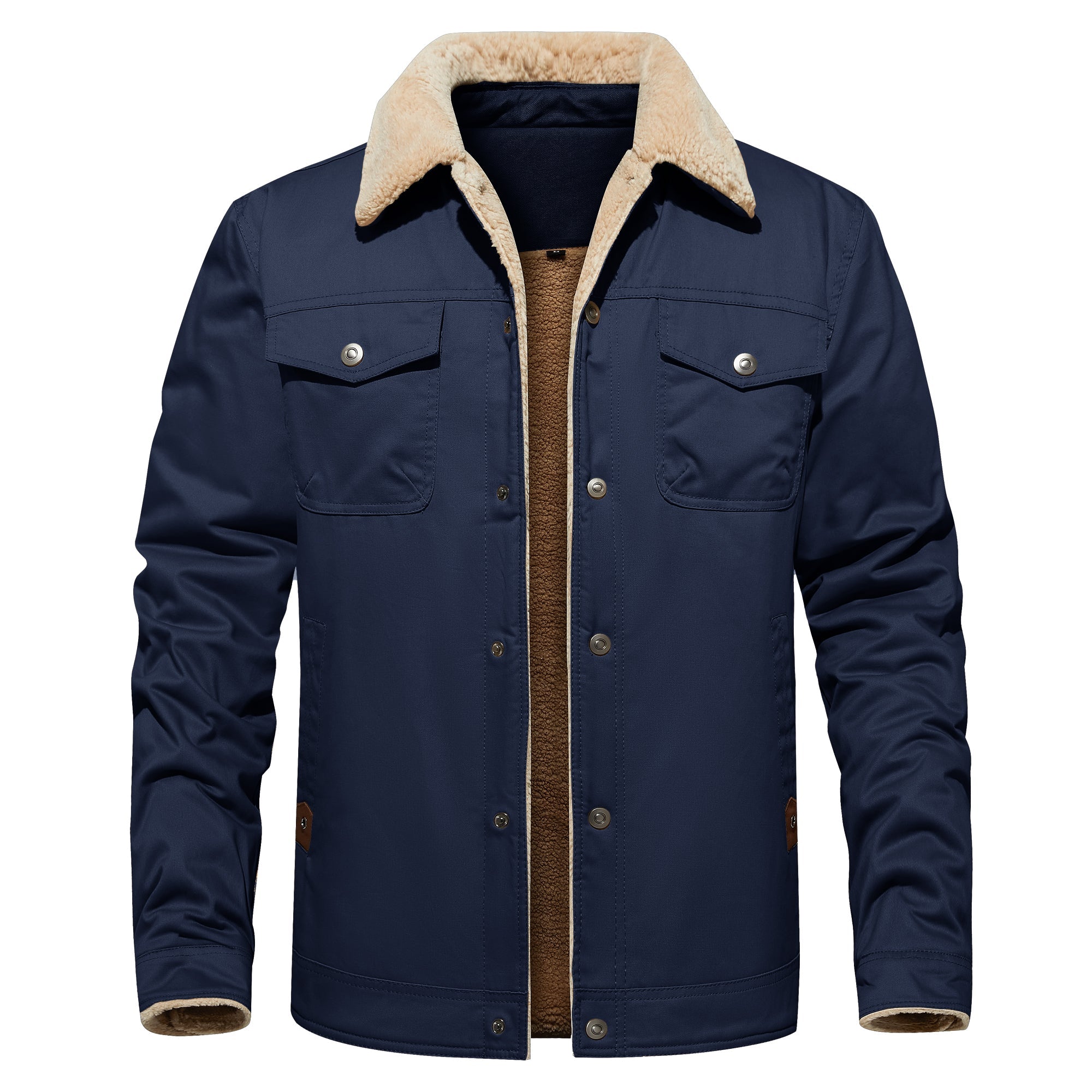Men's Winter Jacket Lined Sherpa Jacket Warm Trucker Coat Multi Pocket