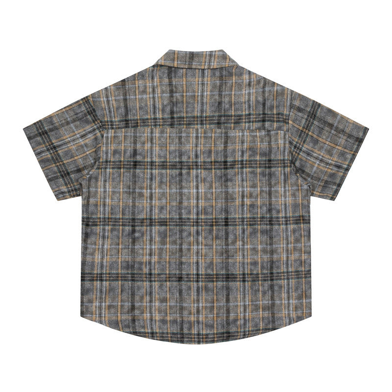 Printed Plaid Half Sleeve Jacket Men's Casual Short Sleeve Shirt