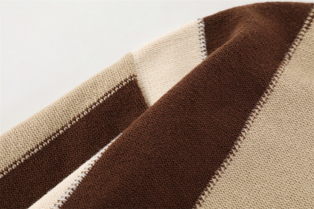 Fashion Brand Color Matching Stitching Vertical Stripes