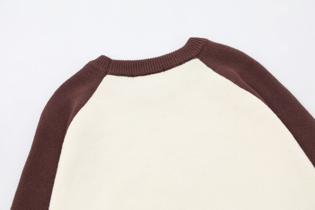 Loose Color Matching Jacquard Round Neck Knitted Sweater