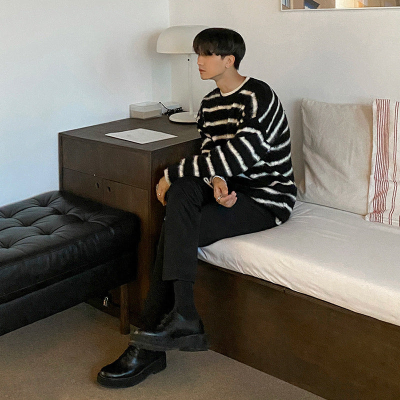 Striped Sweater Men's Autumn And Winter Korean Style Trend Loose