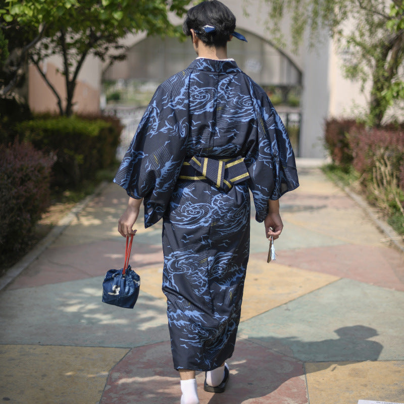 Japanese Traditional Men's Kimono Bathrobe Pajamas Spark Conference Kimono Formal Wear Ironing-free Six-piece Set