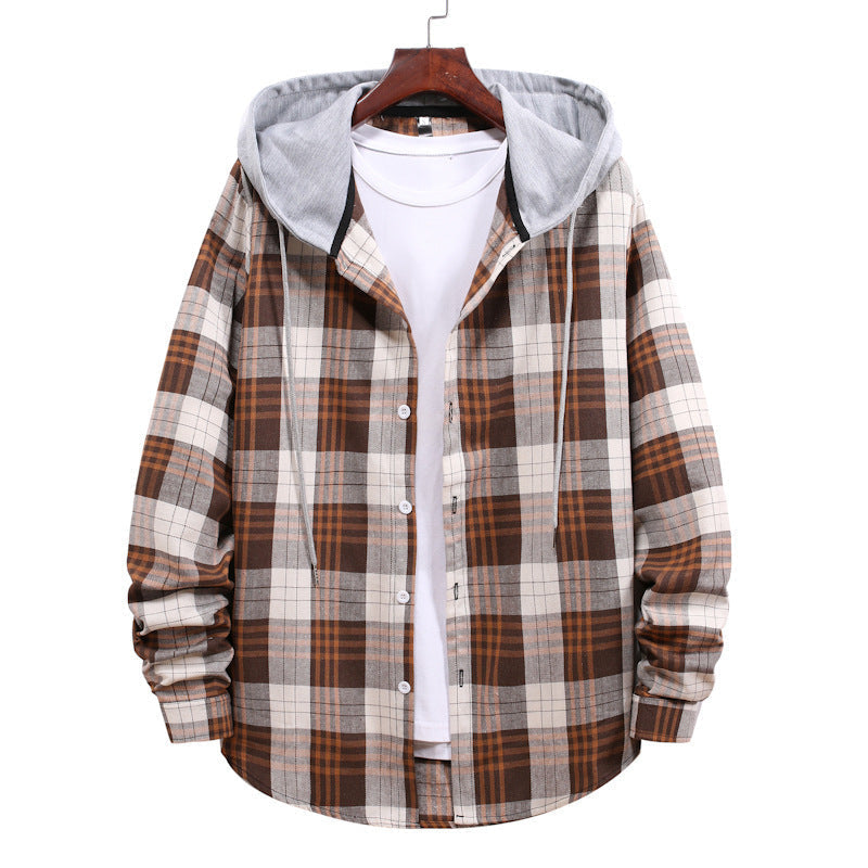 Men's Hooded Plaid Shirt Jacket