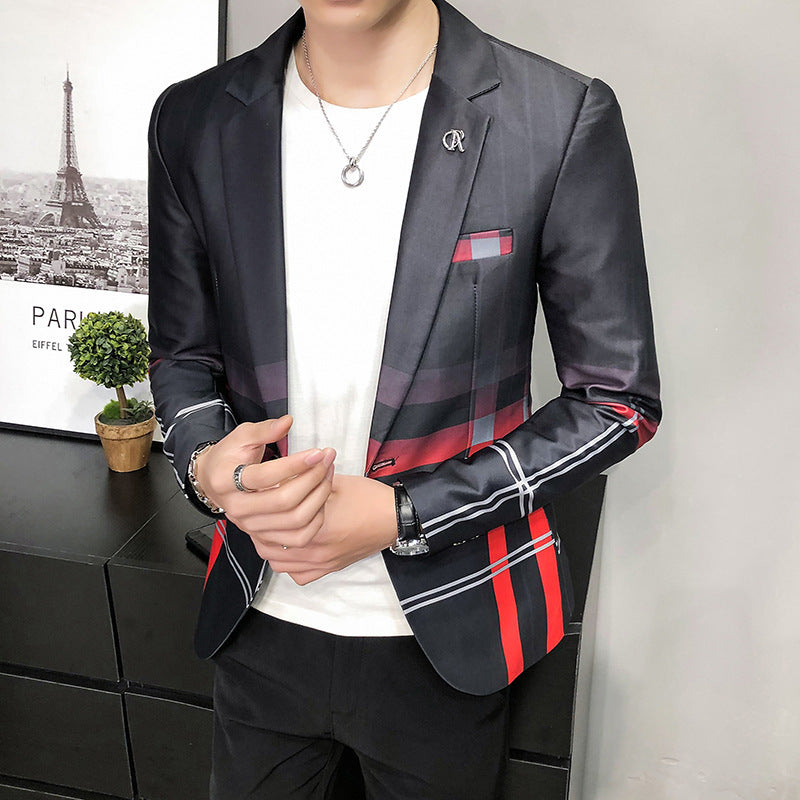 Plaid Men's Stitching Casual Long Sleeve Suit