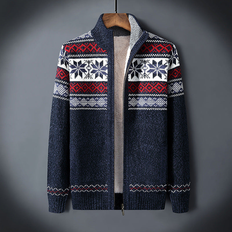 Men's Contrast Color Plus Velvet Sweater Men's Jacket