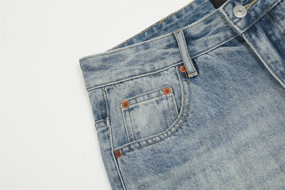 Wash Water Denim Wide-leg Straight Trousers Vintage Worn