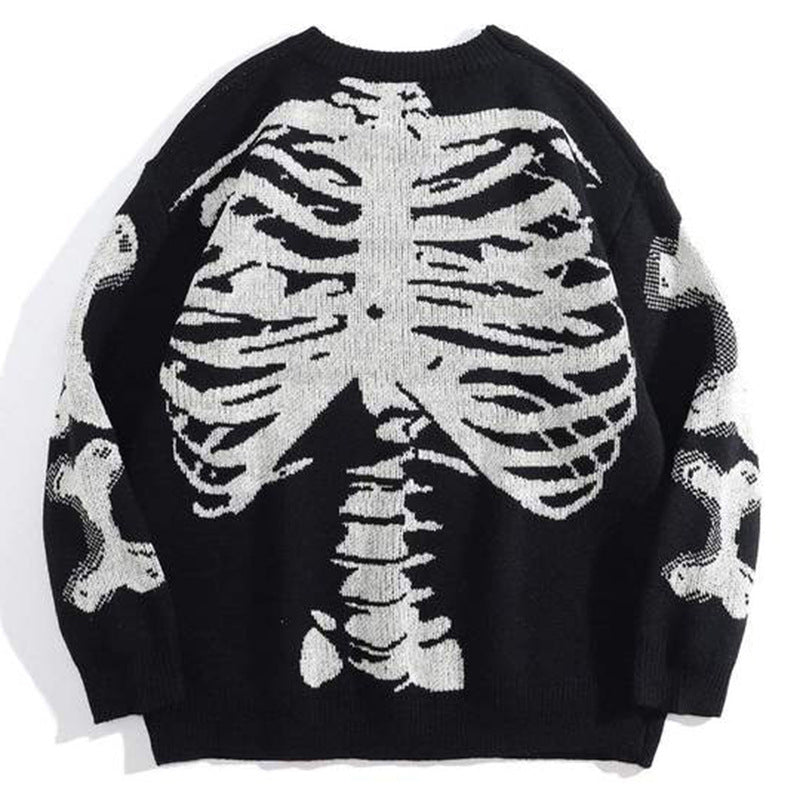 Skull Round Neck Long Sleeve Fashion Loose Oversize Pullover Sweater