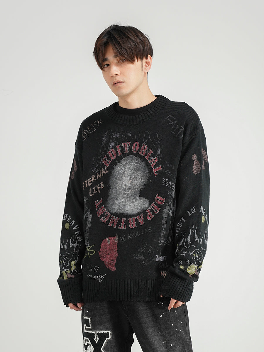 Printed Loose Pullover Men's And Women's National Trend Knit Sweater