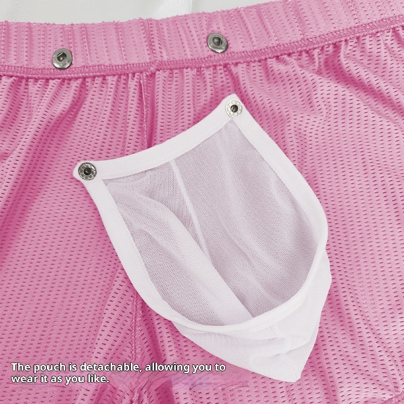 Men's Mesh Loose Aro Pants With Detachable Pouch Boxer Shorts