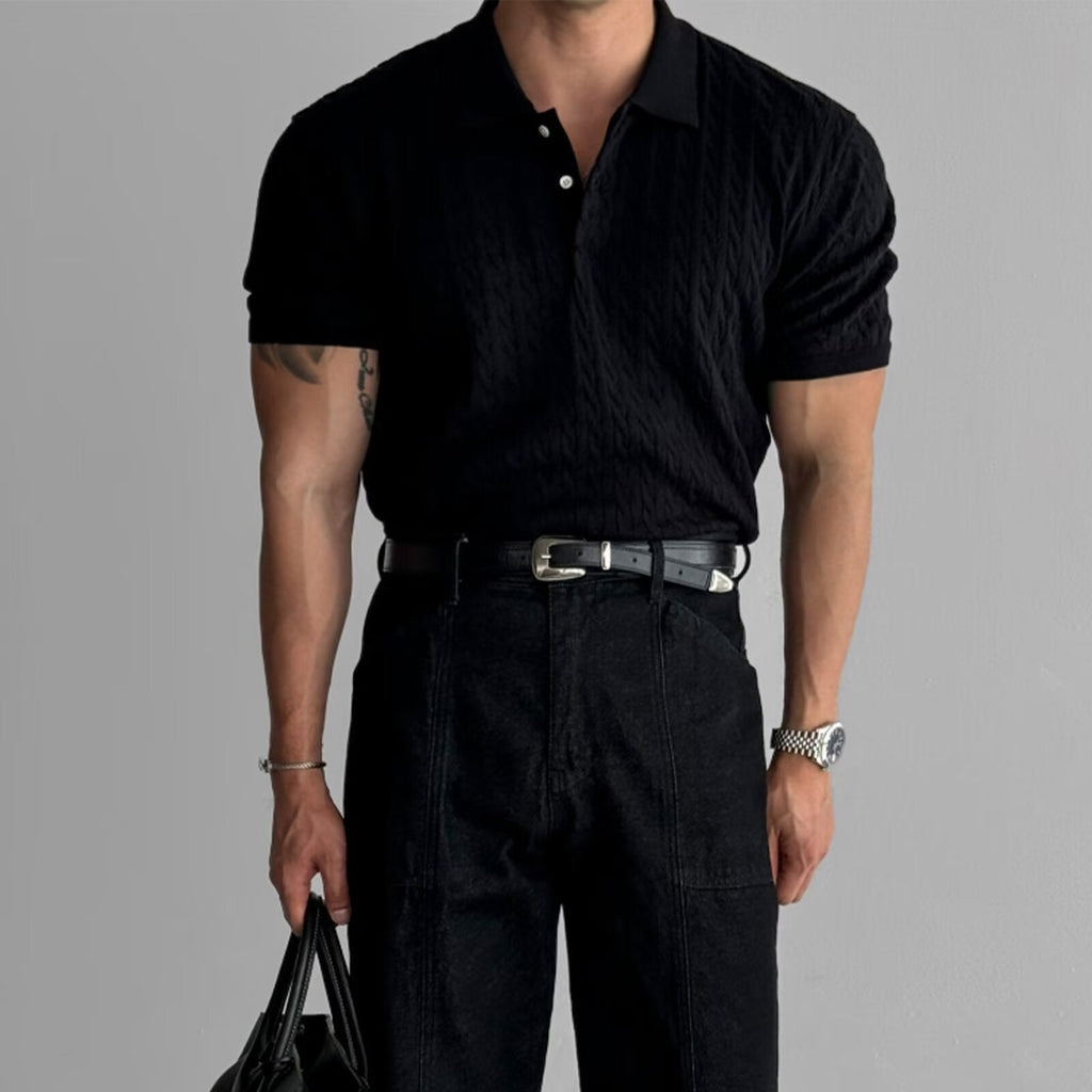American Retro Hemp Pattern Lapel Men's T-shirt