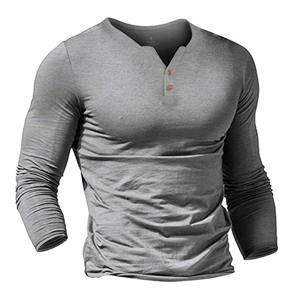 Men's Fashion Solid Color V-neck Slim Long Sleeve Top