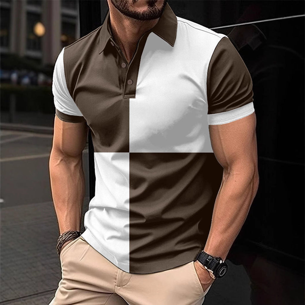 Sports Short Sleeve Color Stitching Turnover Neck Polo Shirt men