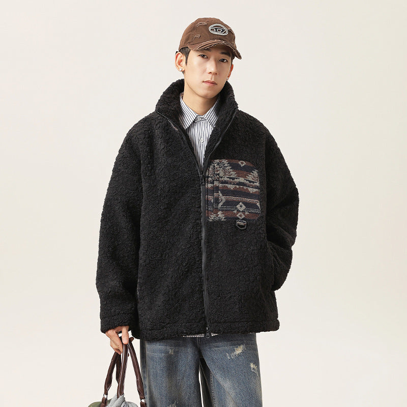 American Retro Patchwork Cashmere Cotton-padded Coat