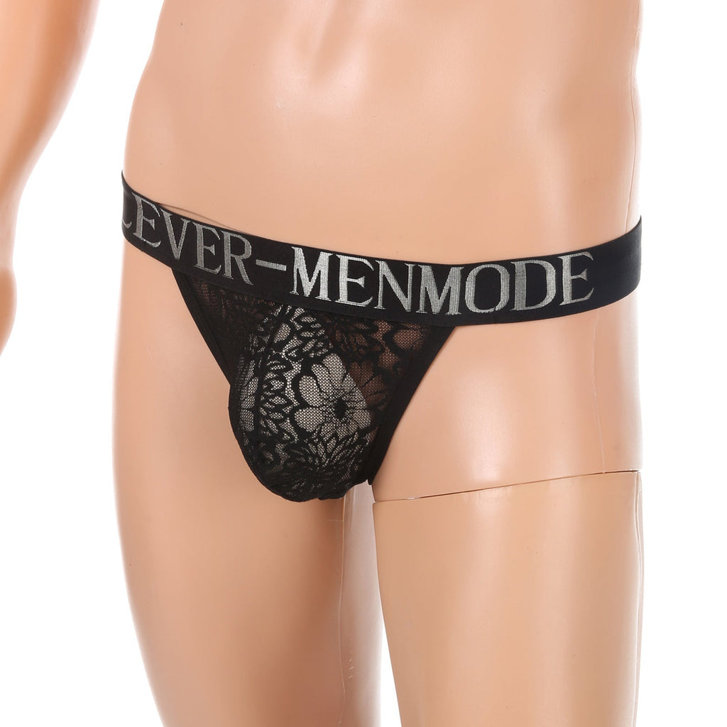 Mens Sexy Lace Low-Rise Thong With Butt-Exposing Design