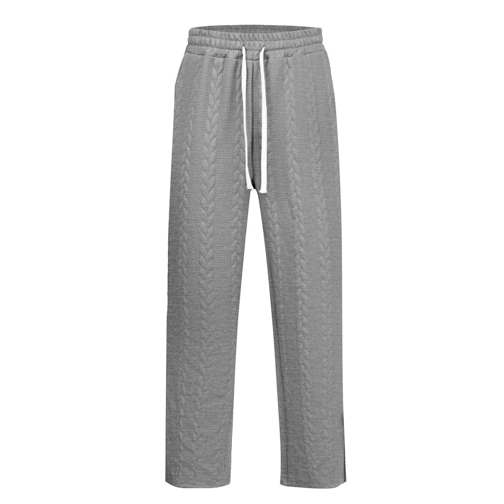 Men's Casual Solid Color Jacquard Cable Knit Large Size Drawstring Trousers