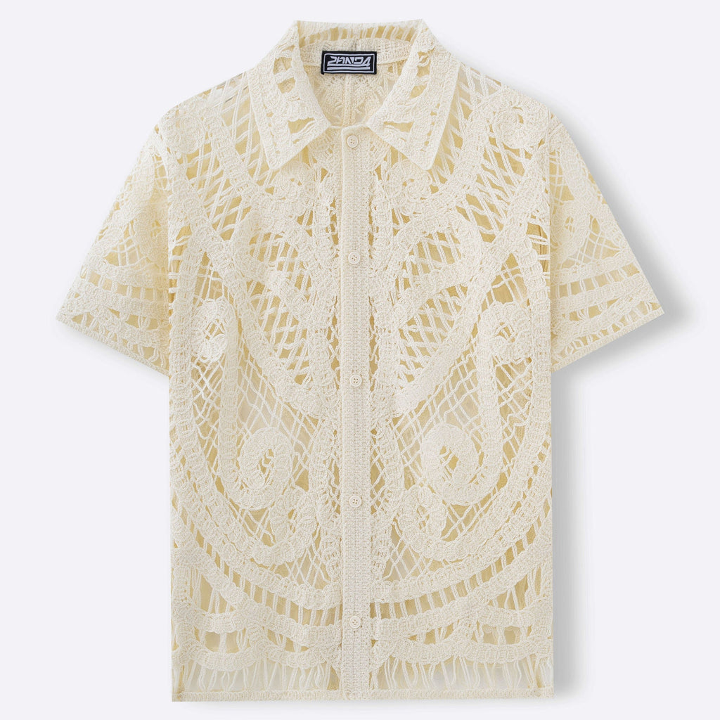 Men's Hollow Sweater Short Sleeved Crochet Cardigan Polo Shirt