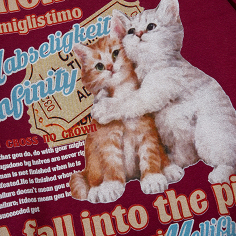 Kitten Print Loose Pullover Sweatershirt