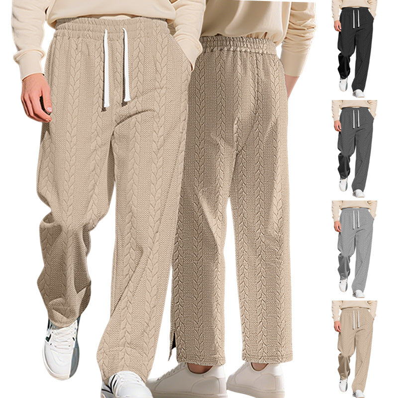 Men's Casual Solid Color Jacquard Cable Knit Large Size Drawstring Trousers