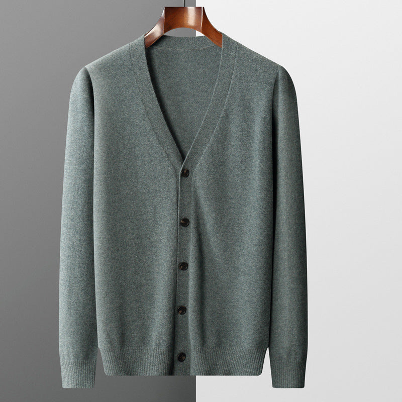 Early Autumn New Men's Pure Color Wool Cardigan Outer Wear