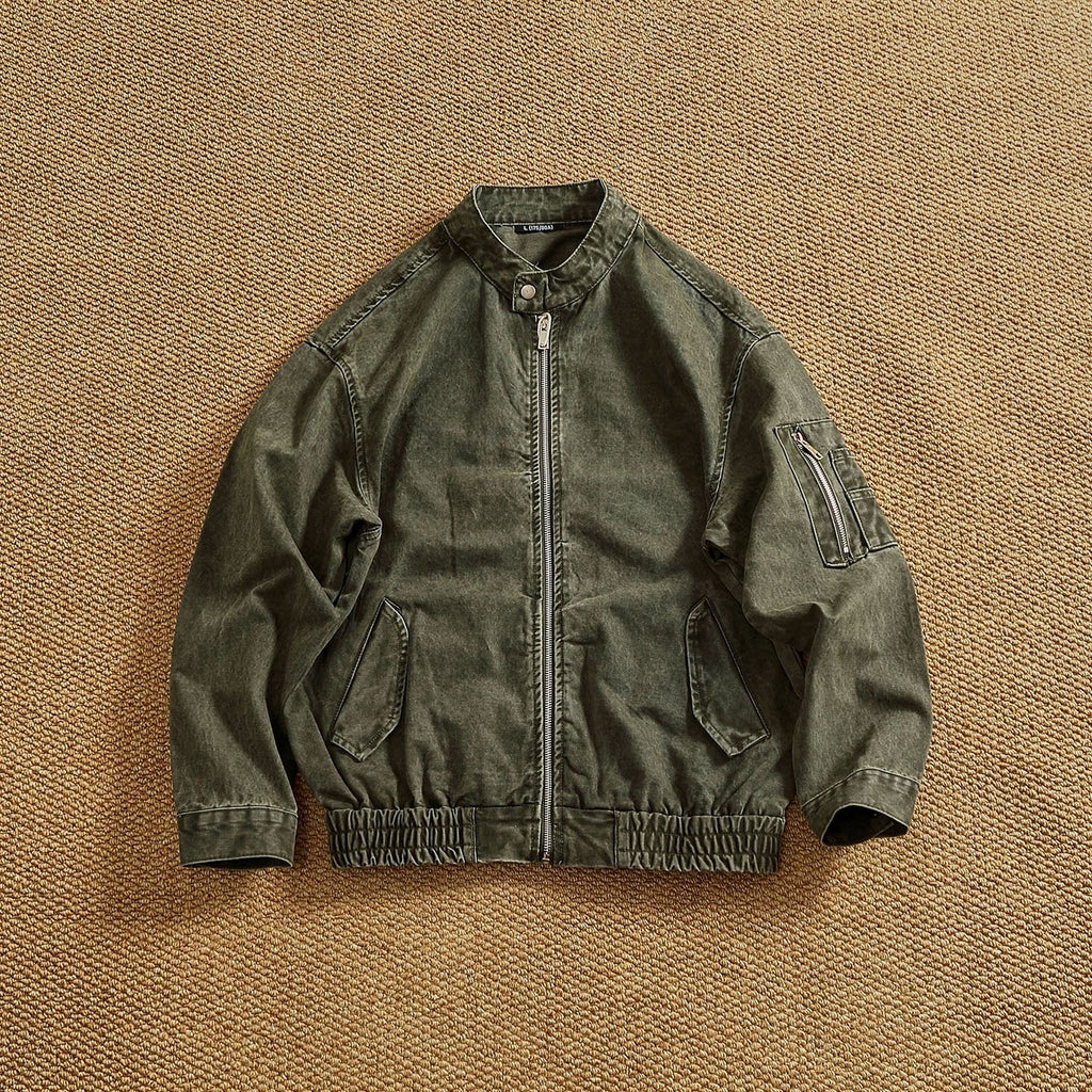Personalized Stand Collar Snap Collar Washed Classic All-match Retro Bomber Jacket