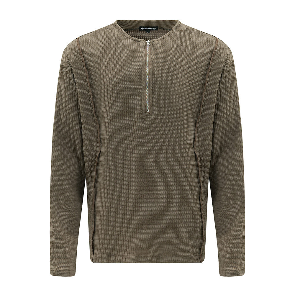 American Style Street Fashion Solid Color Stitching Edging Knitwear Long Sleeve