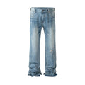 Paris Style Bootleg Pants RO Style Lightning Pattern Washed Split Jeans