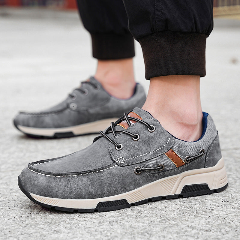Leather Breathable Sneaker Men's Plus Size Casual Commuter Shoes