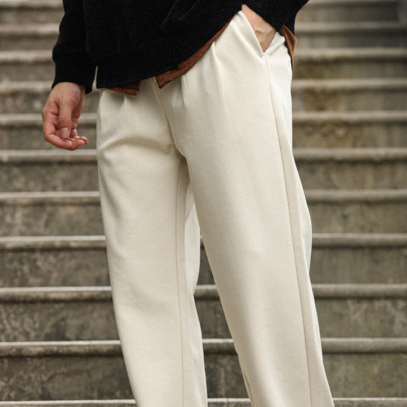 Casual Knit Fine Rib Men's Flannel Pants With Dropped Crotch